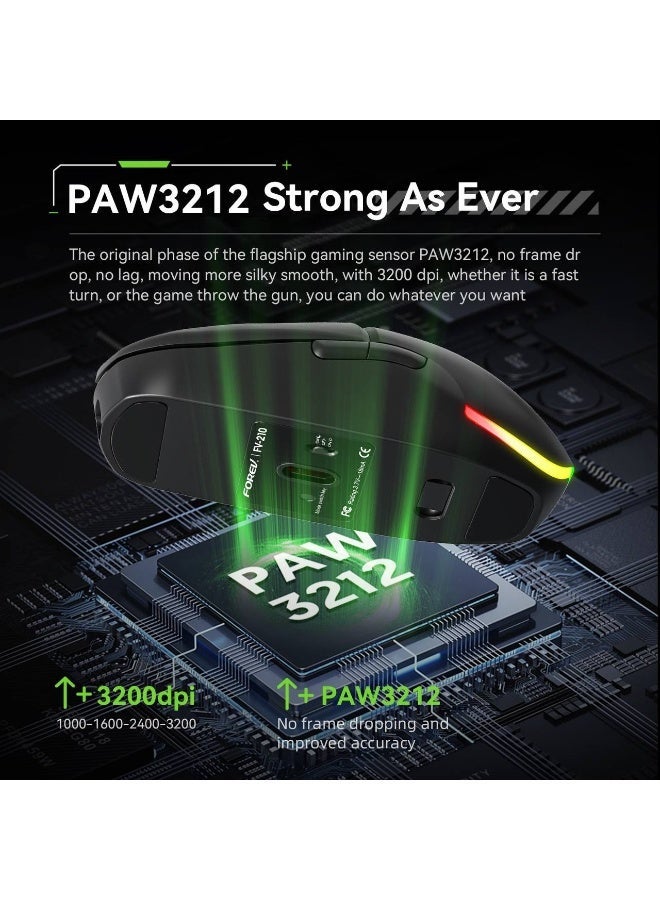 فوريف ماوس FV-210 قابل لإعادة الشحن، ثنائي الوضع، بلوتوث 5.1 و2.4 جيجا هرتز، اتصال لاسلكي - نقرة صامتة - 4 أزرار - بطارية 500 مللي أمبير، زر تشغيل/إيقاف موفر للطاقة - مستشعر بصري PAW بدقة 3212/3200 نقطة في البوصة - تصميم أنيق - طلاء مقاوم للأشعة فوق البنفسجية - مناسب للألعاب، العمل المكتبي، متوافق مع أنظمة ويندوز/آي أو إس/أندرويد - Image 5